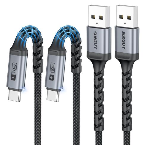SUNGUY USB to USB C Cable, 3Pack [3.3FT+3.3FT+6.6FT] 3A Fast Charging Extra Durable USB A to C Cable for Car Android Auto/Carplay, Compatible with i-Phone 17 16 15 Series, Samsung, Moto, TypeC Devices in Kuwait