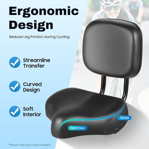 Wide Bike Seat with Backrest Bicycle Tricycle Saddle Seat with Back Support, Leather Saddle Pad for Tricycles, Bicycles, Exercise Bikes, Adjustable Height, Universal Fit for Women, Men in Kuwait