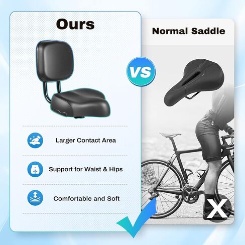Wide Bike Seat with Backrest Bicycle Tricycle Saddle Seat with Back Support, Leather Saddle Pad for Tricycles, Bicycles, Exercise Bikes, Adjustable Height, Universal Fit for Women, Men in Kuwait