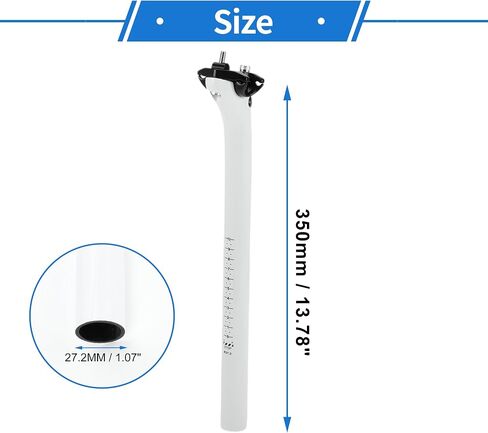 1 Pc Bike Seat Posts 27.2x350mm Bike Saddle Post Seat Tube Universal Lightweight Carbon Fiber White in Kuwait
