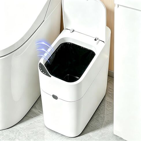 Motion Sensor Bathroom Trash Can, Automatic Touchless Smart Garbage Bin with Lid, 3 Gallon Slim Small Bin with Auto Bag Adsorption for Kitchen, Bedroom, Office, Restroom,Living Room in Kuwait
