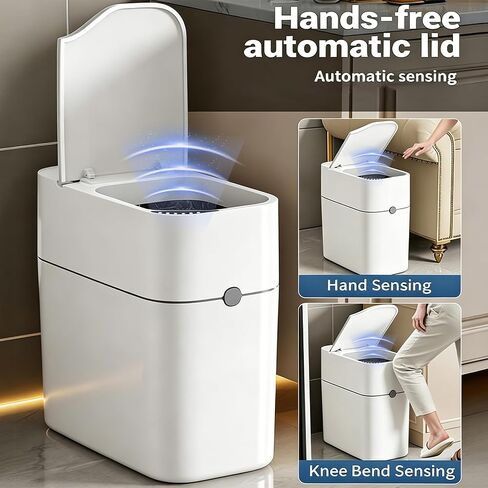 Motion Sensor Bathroom Trash Can, Automatic Touchless Smart Garbage Bin with Lid, 3 Gallon Slim Small Bin with Auto Bag Adsorption for Kitchen, Bedroom, Office, Restroom,Living Room in Kuwait