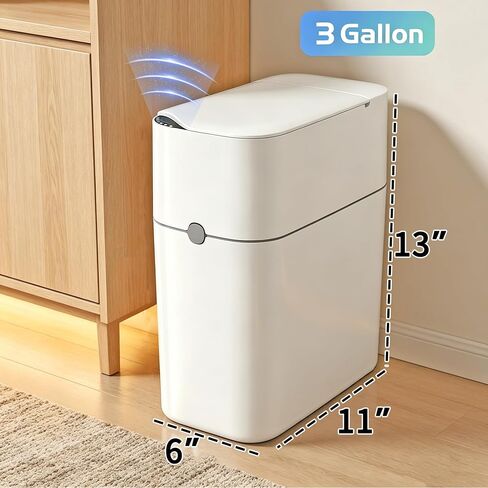 Motion Sensor Bathroom Trash Can, Automatic Touchless Smart Garbage Bin with Lid, 3 Gallon Slim Small Bin with Auto Bag Adsorption for Kitchen, Bedroom, Office, Restroom,Living Room in Kuwait