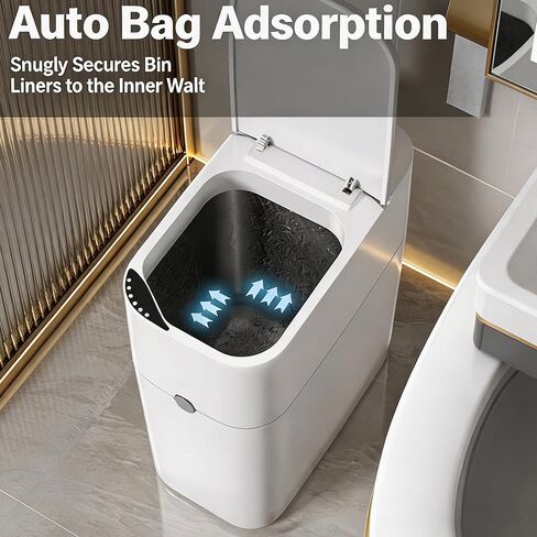 Motion Sensor Bathroom Trash Can, Automatic Touchless Smart Garbage Bin with Lid, 3 Gallon Slim Small Bin with Auto Bag Adsorption for Kitchen, Bedroom, Office, Restroom,Living Room in Kuwait