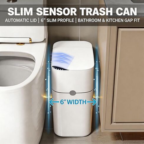 Motion Sensor Bathroom Trash Can, Automatic Touchless Smart Garbage Bin with Lid, 3 Gallon Slim Small Bin with Auto Bag Adsorption for Kitchen, Bedroom, Office, Restroom,Living Room in Kuwait