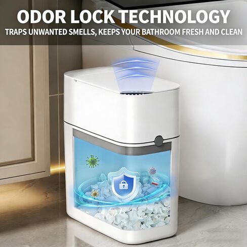 Motion Sensor Bathroom Trash Can, Automatic Touchless Smart Garbage Bin with Lid, 3 Gallon Slim Small Bin with Auto Bag Adsorption for Kitchen, Bedroom, Office, Restroom,Living Room in Kuwait