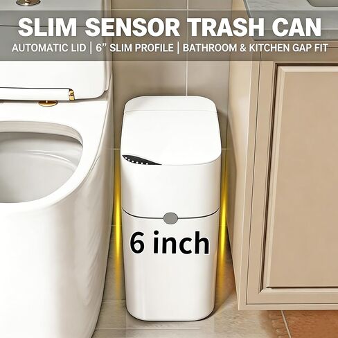 Motion Sensor Bathroom Trash Can, Automatic Touchless Smart Garbage Bin with Lid, 3 Gallon Slim Small Bin with Auto Bag Adsorption for Kitchen, Bedroom, Office, Restroom,Living Room in Kuwait