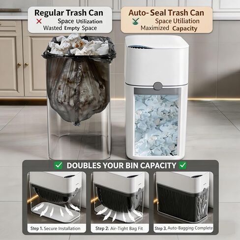 Motion Sensor Bathroom Trash Can, Automatic Touchless Smart Garbage Bin with Lid, 3 Gallon Slim Small Bin with Auto Bag Adsorption for Kitchen, Bedroom, Office, Restroom,Living Room in Kuwait