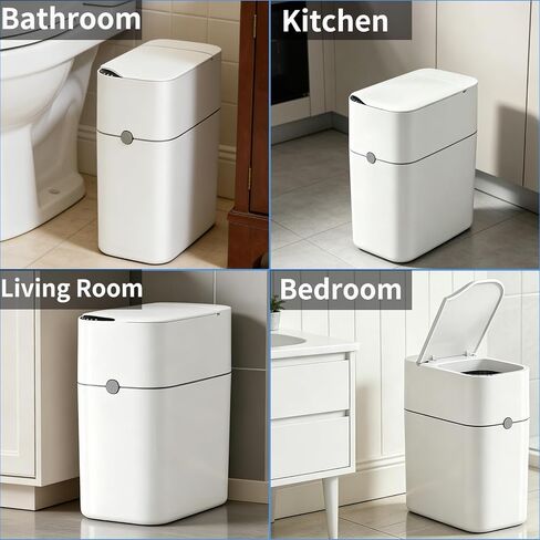 Motion Sensor Bathroom Trash Can, Automatic Touchless Smart Garbage Bin with Lid, 3 Gallon Slim Small Bin with Auto Bag Adsorption for Kitchen, Bedroom, Office, Restroom,Living Room in Kuwait