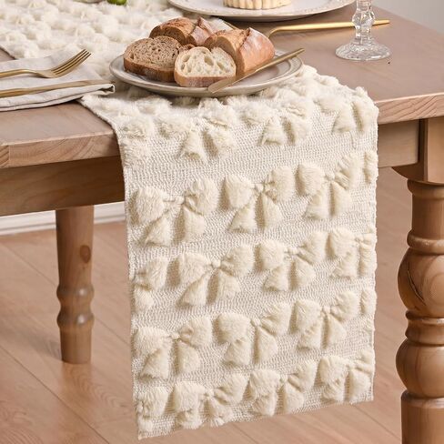 Breling Pink Bow Table Runner Coquette Room Decor بجانب السرير اللطيف الوشاح Faux Fur Fur Soft Coquette Bow Table Toving For Birthday Baby Shower Party Decoration Decoration ، 12 "× 72" in Kuwait