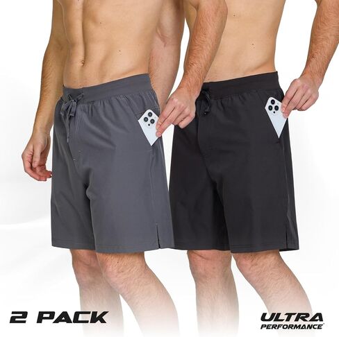 شورت الجري 2 PK للرجال من Ultra Performance مقاس 5 بوصات/7 بوصات/9 بوصات للرجال للتمرين الرياضي كاجوال 4 اتجاهات قابل للتمدد في صالة الألعاب الرياضية للرجال in Kuwait