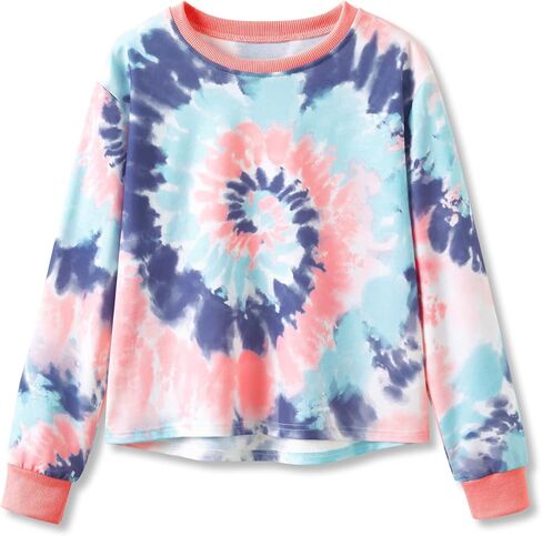 Girls Tie-dye Sweatshirt for Little & Big Kids Comfy Swirl Print Long Sleeves Crewneck Top Size 6-18 in Kuwait