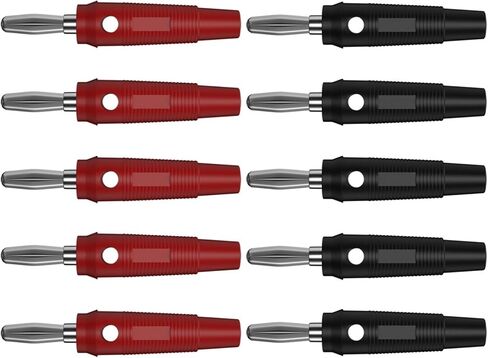 10PCS 4MM Banana Plug Copper High Current Insulated Shrouded Screw Fixing or Welding Q.10017(5 red 5 black) in Kuwait