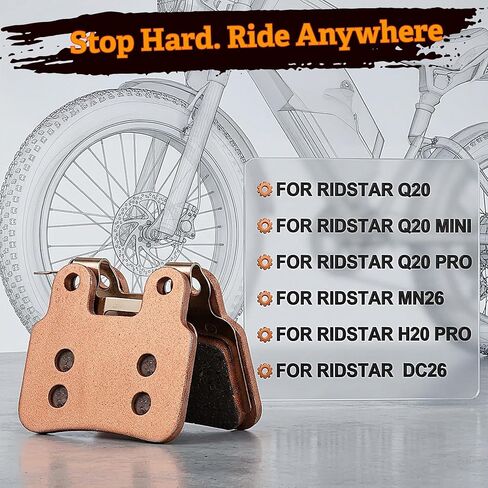 2 Pairs Copper Sintered E-Bike Disc Brake Pads for Ridstar Q20/Q20 Pro/H26 Pro All-Metal Low Noise High Heat Resistance Strong Bite Front & Rear Set in Kuwait