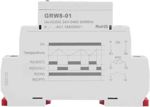 Temperature Control Relay, AC/DC 24V-240V DIN Rail Temperature Controller Thermostat GRW8-01 16A with Sensor Probe Heating and Cooling Mode in Kuwait