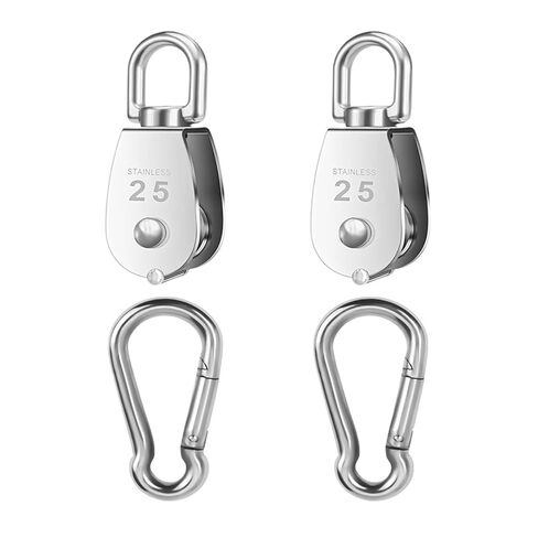 2 PCS 304 Stainless Steel Silver Single Pulley Block Wire Rope Hanging Towing Wheel with 2 PCS Spring Snap Hook Accesso in Saudi Arabia