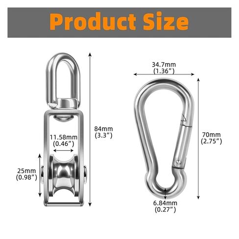 2 PCS 304 Stainless Steel Silver Single Pulley Block Wire Rope Hanging Towing Wheel with 2 PCS Spring Snap Hook Accesso in Saudi Arabia