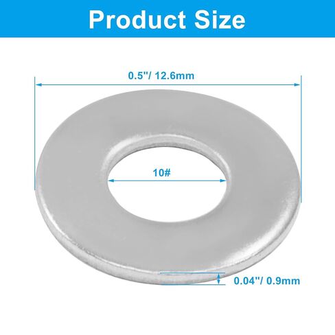 Hordion 200pcs #10 Stainless Steel Flat Washers, 1/2" OD Fender Washer for Home Improvement and Industrial Use in Kuwait