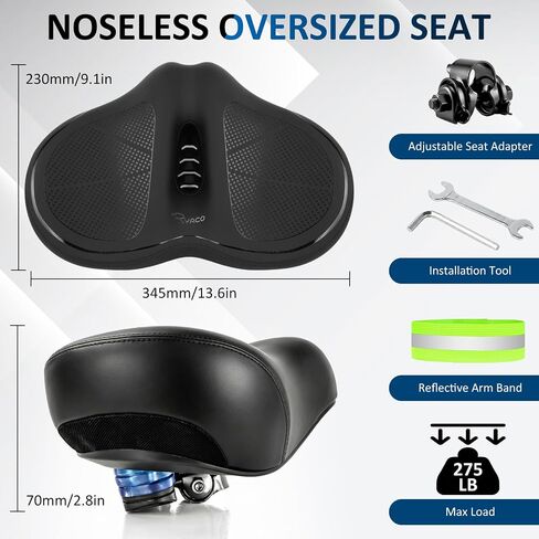 RYACO Noseless Bike Seat Cushion for Men Women,Oversized Bike Seat,Extra Comfort Seat Cushion for Exercise Road Stationary Electric Cruiser Bikes in Kuwait