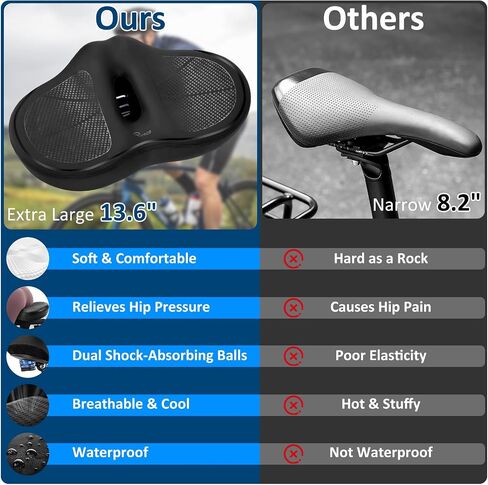 RYACO Noseless Bike Seat Cushion for Men Women,Oversized Bike Seat,Extra Comfort Seat Cushion for Exercise Road Stationary Electric Cruiser Bikes in Kuwait