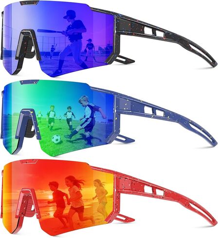 3Pack Kids Sunglasses Polarized - UV400 Protect Boys Youth Cycling Goggles Baseball Grosball With Gasses Strap in Kuwait