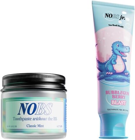 أقراص معجون الأسنان NOBS (بدون أشياء سيئة) (شهر واحد) وحزمة NOBS Jr - نانو هيدروكسيباتيت، خالية من الفلورايد، صديقة للبيئة والسفر - إعادة المعادن مع NHA in Kuwait