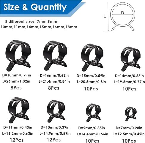 Hose clamps, Applicatio 2 Sets Spring Clip Hose Clamps Assortment Kits Silicone Vacuum Pipe Clamp 7-18mm Low Pressure Air Tube Hoop in Kuwait