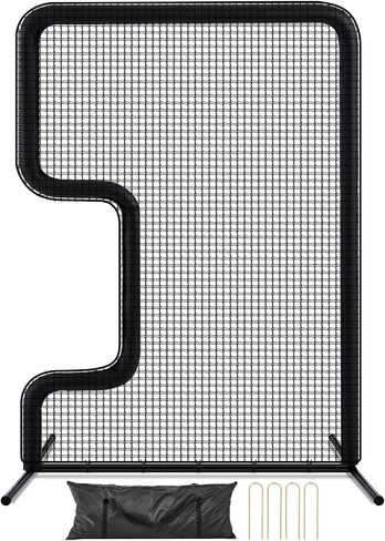 Seenelling Standard C Shaped Pitching Screen Softball Baseball Pitcher Pitching Machine Protector with Frame Cover Carry Bag, 7'H x 5'W 45 Ply Netting with 3'' x 18'' Cutout 1.5'' Diameter Frame in Kuwait
