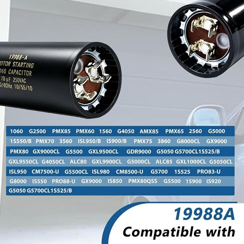 2-حزمة 19988-A مكثف بدء تشغيل باب المرآب متوافق مع فتاحات Genie 1/2 HP، 70 MFD 220VAC 60 هرتز، استبدال مكثف بدء تشغيل المحرك، يستبدل 19988 وX-19988-A in Kuwait