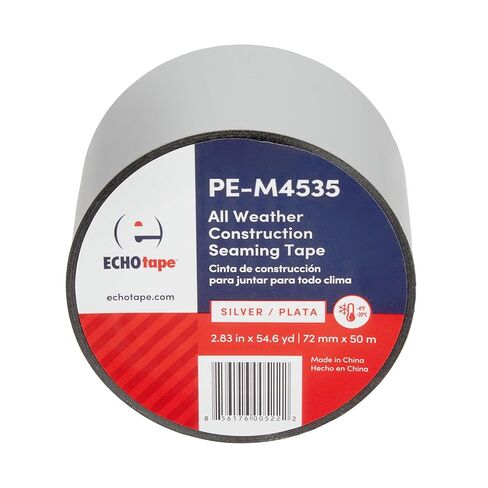 شريط صدى PE-M4535 | شريط التماس البناء لجميع الأحوال الجوية | شريط البناء الداخلي والخارجي | مقاومة للأشعة فوق البنفسجية | شريط إغلاق للتغليف المنزلي | شريط حاجز البخار | أبيض | 2.83 بوصة × 54.6 ياردة in Kuwait
