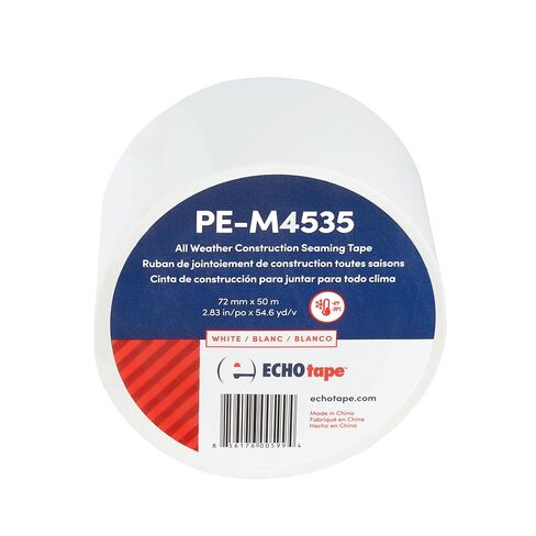 شريط صدى PE-M4535 | شريط التماس البناء لجميع الأحوال الجوية | شريط البناء الداخلي والخارجي | مقاومة للأشعة فوق البنفسجية | شريط إغلاق للتغليف المنزلي | شريط حاجز البخار | أبيض | 2.83 بوصة × 54.6 ياردة in Kuwait