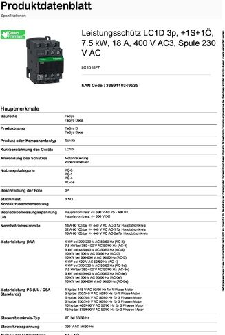 شنايدر إلكتريك، موصل TeSys D - 3P(3 NO) - ملف AC-3-440 V 18 A - 230 V AC، LC1D18P7 in Kuwait