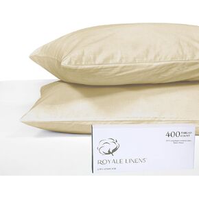 Royale Linens 400 Thread Count 100% American Grown Cotton King Pillowcase Set - Luxury Sateen King Pillow case - 20"x40" Inch Soft & Smooth Set of 2 Beige Pillowcases - (King, Moroccan Sand)