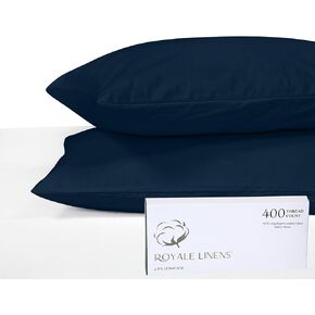 طقم غطاء وسادة King من Royale Linens بعدد 400 خيط 100% من القطن الأمريكي - غطاء وسادة فاخر من الساتين كينج - 20 بوصة × 40 بوصة، مجموعة ناعمة وسلسة مكونة من 2 كيس وسادة كحلي - (كينج، ريفيرا كحلي)