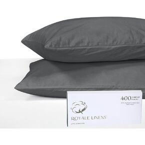 Royale Linens 400 Thread Count 100% American Grown Cotton King Pillowcase Set - Luxury Sateen King Pillow case - 20"x40" Inch Soft & Smooth Set of 2 Grey Pillowcases - (King, Spanish Slate)