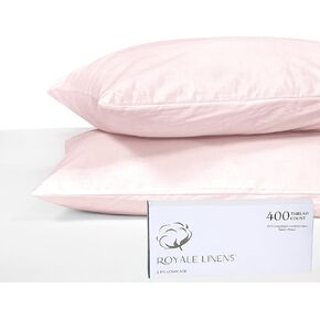 Royale Linens 400 Thread Count 100% American Grown Cotton King Pillowcase Set - Luxury Sateen King Pillow case - 20"x40" Inch Soft & Smooth Set of 2 Pink Pillowcases - (King, Kyoto Blush)