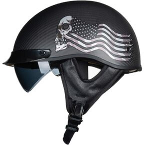 VCOROS Carbon Fiber Open Face Retro Motorcycle Helmets Men Women Half Face Helmets for Motorbike Cruiser Chopper Moped Scooter ATV
