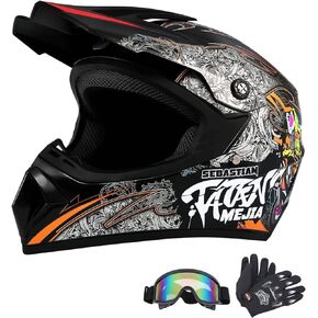 Senhill Motocross Helmet Dirt Bike Helmets Off-Road Helmet with Gloves Goggles for Unisex Adult Youth DOT/FMVSS 218 Approved (X-Large, Black)