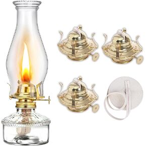 Pacify Oil Lamp Burner 3 Set Kerosene Oil Lamp Parts Brass Plated #2 Oil Lamp Chimney Holder Oil Lamp Replacement Burner (Contains 1 roll of 9.4ft Cotton Oil Lamp Wick)