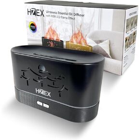 HZEX Pods Colorful Flame Aromatherapy Diffuser, 200ml Essential Oils Mist Humidifier Noiseless Diffuser, 7 LED Color Changing Remote Control (Espresso)