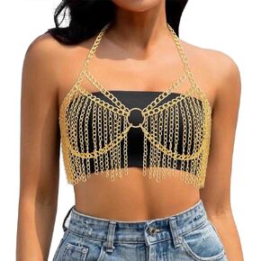 Evivin Tassel Body Chain Gold Layered Chest Chain Bra Halter Bikini Chains Summer Beach Club Body Accessories for Women and Girls