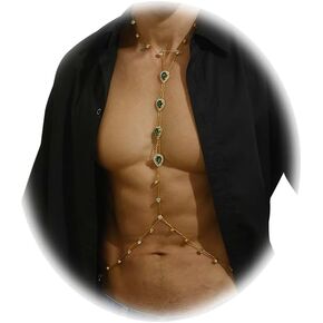 Rhinestone Green Heart Neck Chain Festival Rave Long Body Chain Necklace Summer Crystal Harness Body Chain Rhinestone Waist Belly Chain Jewelry for Women Men