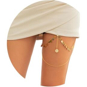 Multi-Layered Thigh Chains Jewelry,Bikini Elastic Tassel Leg Thigh Chain,Summer Beach Body Chain,Simple Metal Thigh Body Chain for Women Girls
