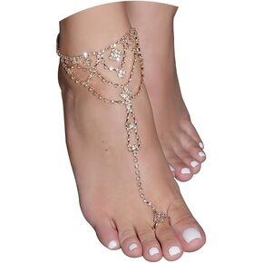 1Pair Summer Beach Water Drop Anklet Rhinestone Toe Ring Foot Chain Bridal Crystal Barefoot Anklet Sandal High Heels Accessories for Women