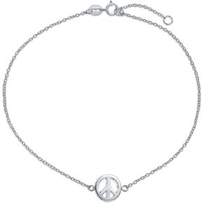 Bling Jewelry Aum Om Ohm Symbol 3 Multi CZ Peace Sign Anklet Charm Anklet Link Ankle Bracelet For Women .925 Sterling Silver Adjustable 9 To 10 Inch