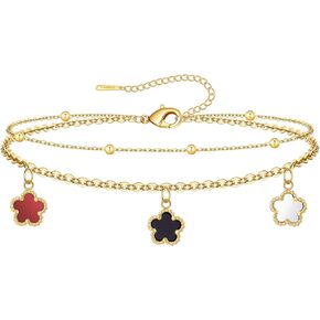 Ankle Bracelets for Women 14k Gold Plated Waterproof Layered Stainless Steel Link Chain Anklets Gold Anklets Jewelry Gift Adjustable Size