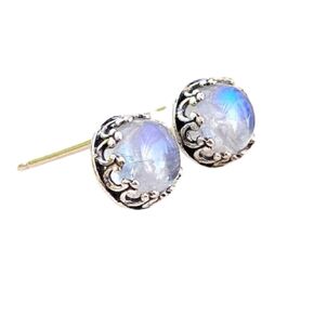 Rainbow Moonstone Stud Earrings, 925 Sterling Silver, Elegant Gift for Women, Her, Daughter, Sister, Friend, Valentine, Mothers Day, Birthday, Anniversary, June Birthstone, Wedding Jewelry For Her