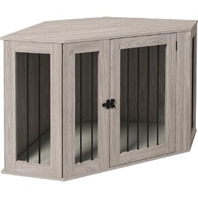 PawHut Corner Dog Crate Furniture, End Table Dog Kennel Furniture with Cushion, Pet Crate for Large-Sized Dog Indoor Use, Walnut Brown