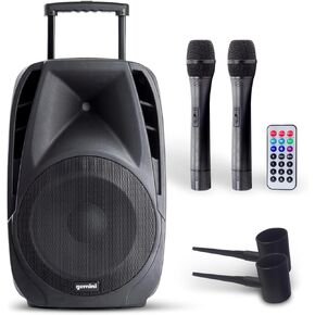 Gemini Sound ES-15TOGO Wireless Portable Bluetooth Streaming Professional DJ PA System Trolley Active 800 Watts Speaker with Dual Mic Jacks SD Card and USB Port with 2 Wireless Mic Bundle