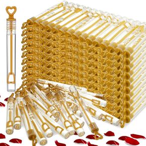 Foilswirl 300 Pcs Mini Wedding Bubble Wand Bulk Gold Heart Bubble Wands Wedding Favors Individual Mini Bubble Wand Favors for Weddings Anniversary Celebrations Valentine's Day Party